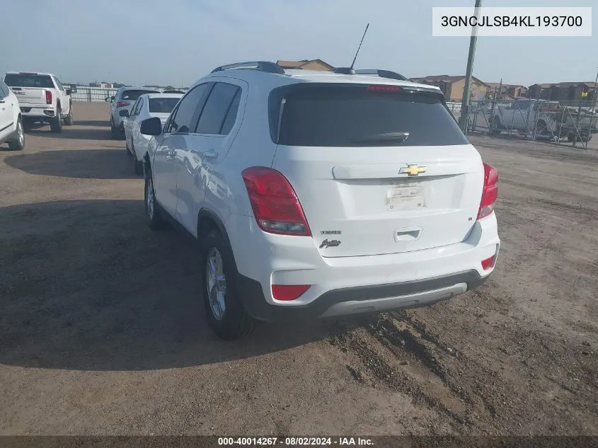 3GNCJLSB4KL193700 2019 Chevrolet Trax Lt