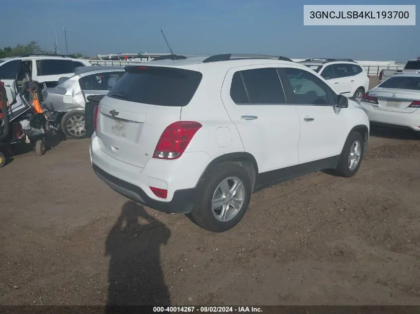 3GNCJLSB4KL193700 2019 Chevrolet Trax Lt