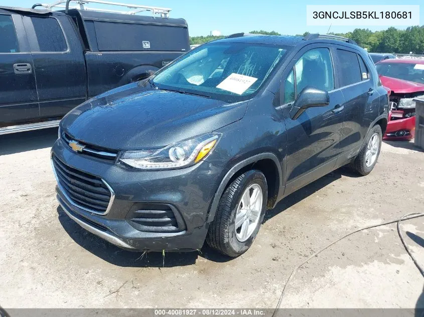 2019 Chevrolet Trax Lt VIN: 3GNCJLSB5KL180681 Lot: 40081927