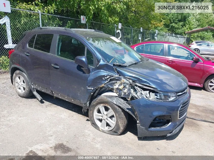 2019 Chevrolet Trax Lt VIN: 3GNCJLSBXKL216025 Lot: 40097687