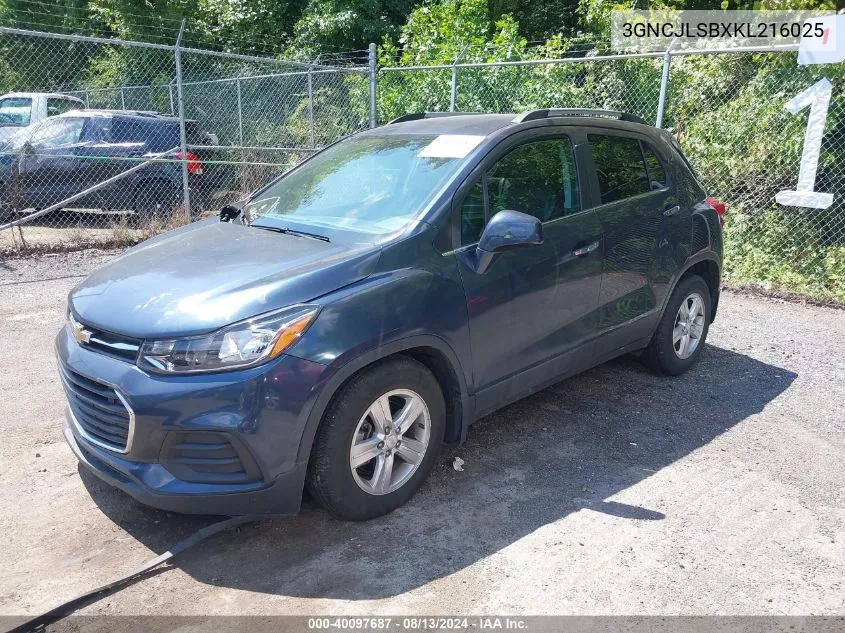 2019 Chevrolet Trax Lt VIN: 3GNCJLSBXKL216025 Lot: 40097687