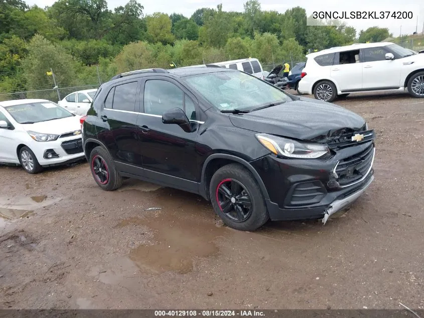 2019 Chevrolet Trax Lt VIN: 3GNCJLSB2KL374200 Lot: 40129108