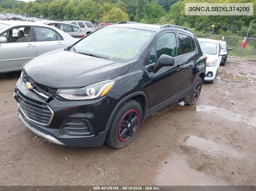 2019 Chevrolet Trax Lt VIN: 3GNCJLSB2KL374200 Lot: 40129108