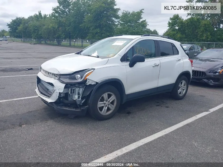 2019 Chevrolet Trax Lt VIN: KL7CJPSB1KB940085 Lot: 40223646