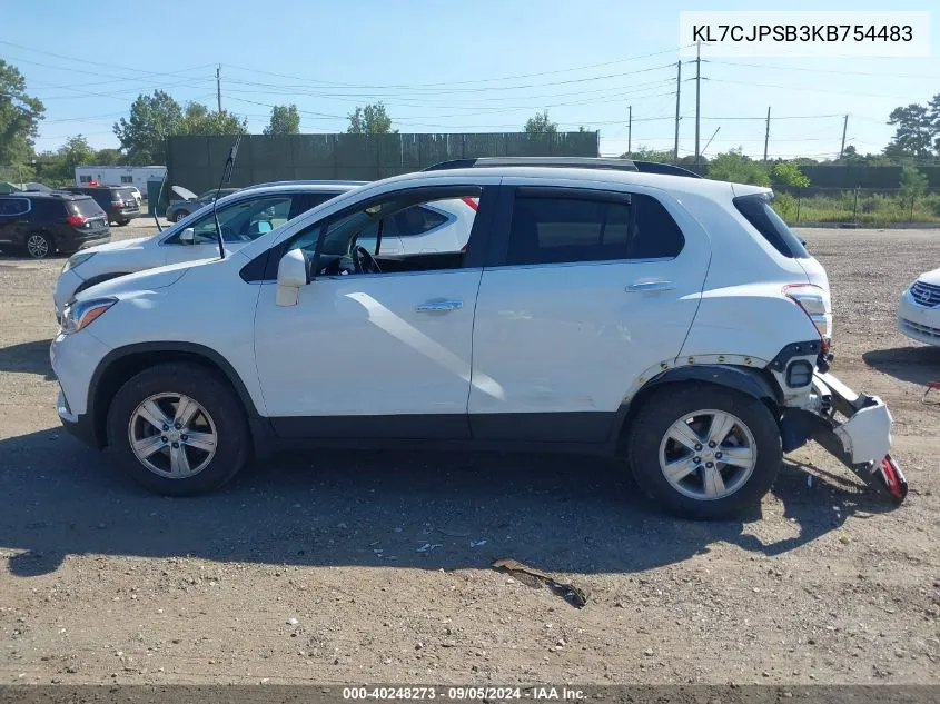 2019 Chevrolet Trax Lt VIN: KL7CJPSB3KB754483 Lot: 40248273