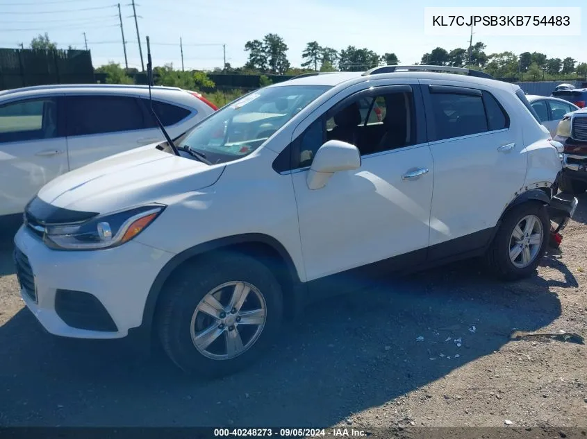 2019 Chevrolet Trax Lt VIN: KL7CJPSB3KB754483 Lot: 40248273