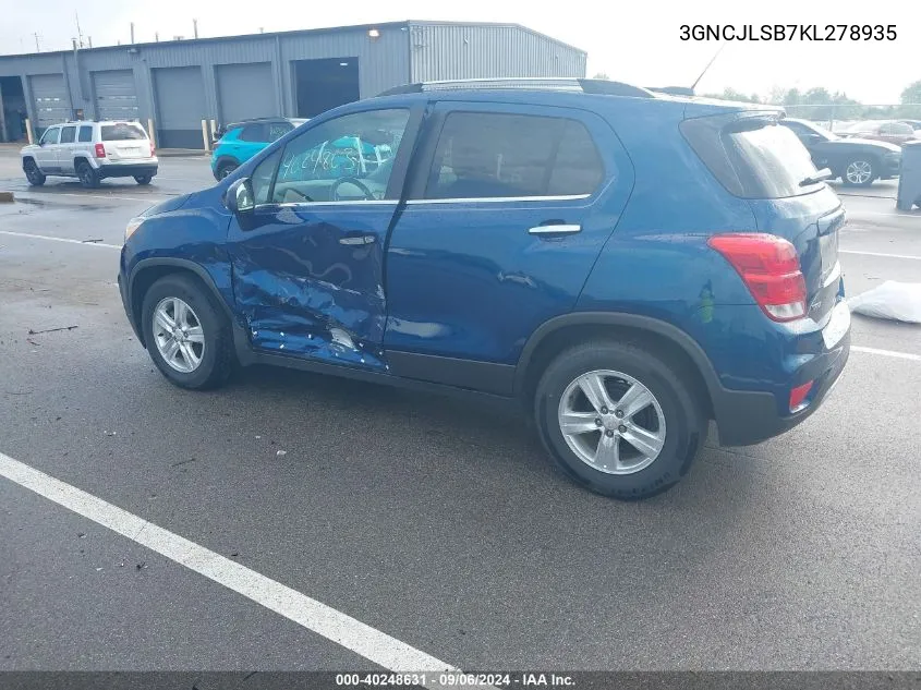 2019 Chevrolet Trax 1Lt VIN: 3GNCJLSB7KL278935 Lot: 40248631