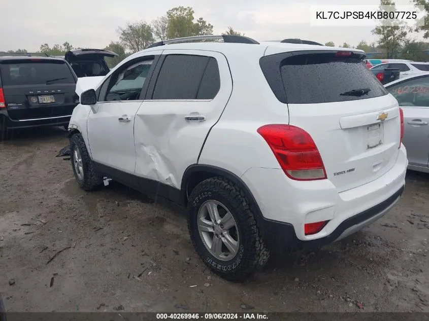 2019 Chevrolet Trax Lt VIN: KL7CJPSB4KB807725 Lot: 40269946