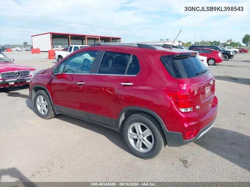 2019 Chevrolet Trax Lt VIN: 3GNCJLSB9KL398543 Lot: 40345658