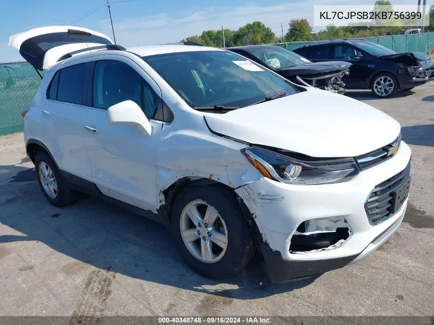 2019 Chevrolet Trax Lt VIN: KL7CJPSB2KB756399 Lot: 40348748