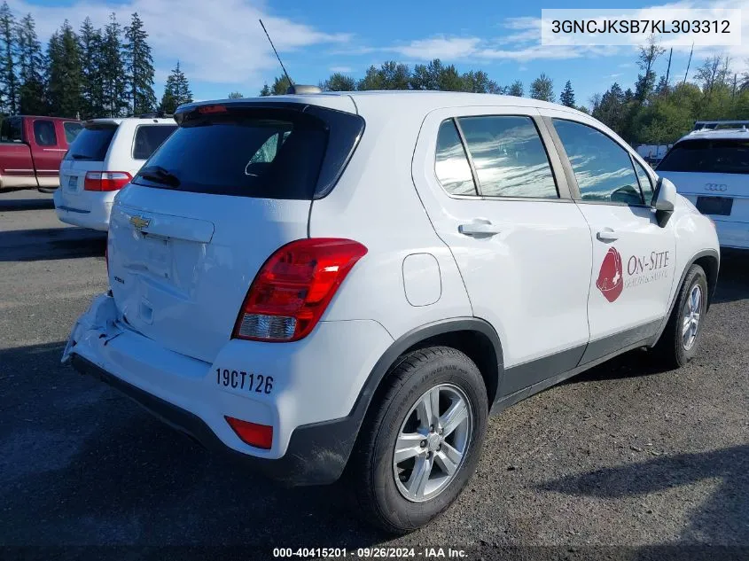 2019 Chevrolet Trax Ls VIN: 3GNCJKSB7KL303312 Lot: 40415201