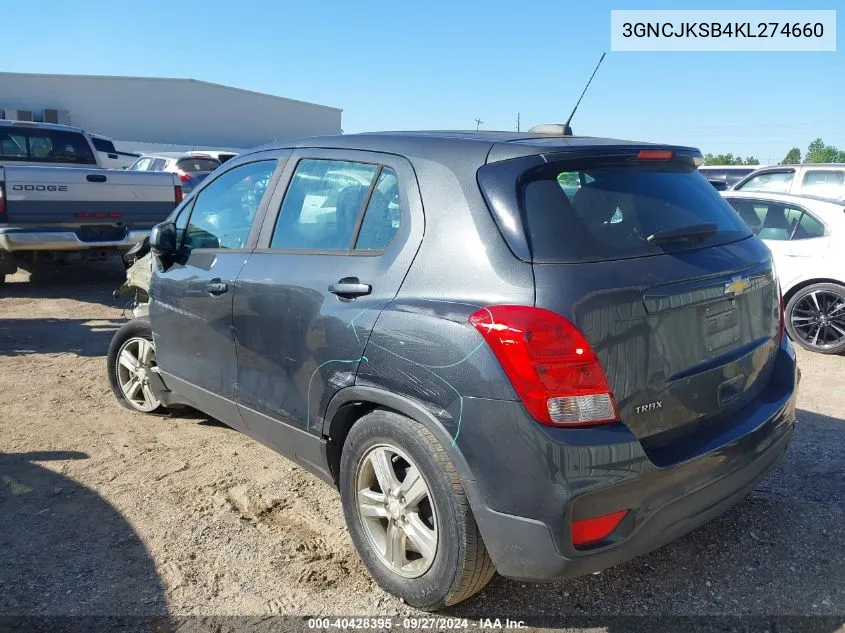 2019 Chevrolet Trax Ls VIN: 3GNCJKSB4KL274660 Lot: 40428395