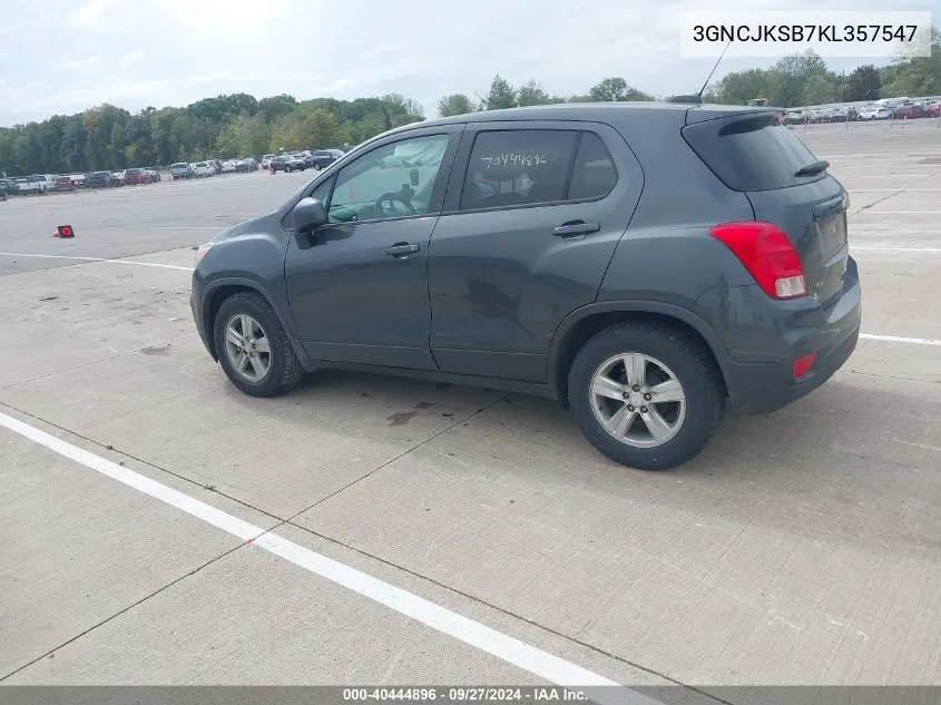 2019 Chevrolet Trax Ls VIN: 3GNCJKSB7KL357547 Lot: 40444896