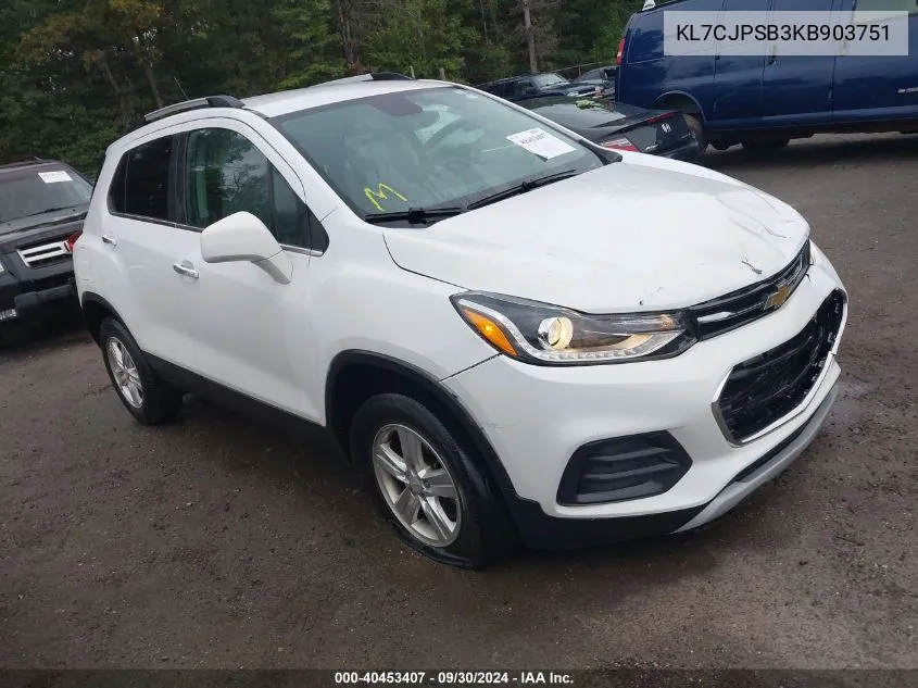 2019 Chevrolet Trax Lt VIN: KL7CJPSB3KB903751 Lot: 40453407