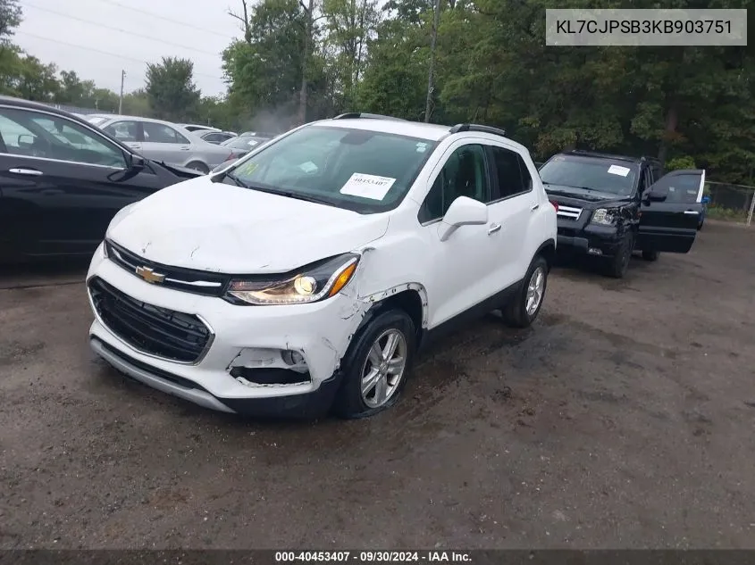 2019 Chevrolet Trax Lt VIN: KL7CJPSB3KB903751 Lot: 40453407