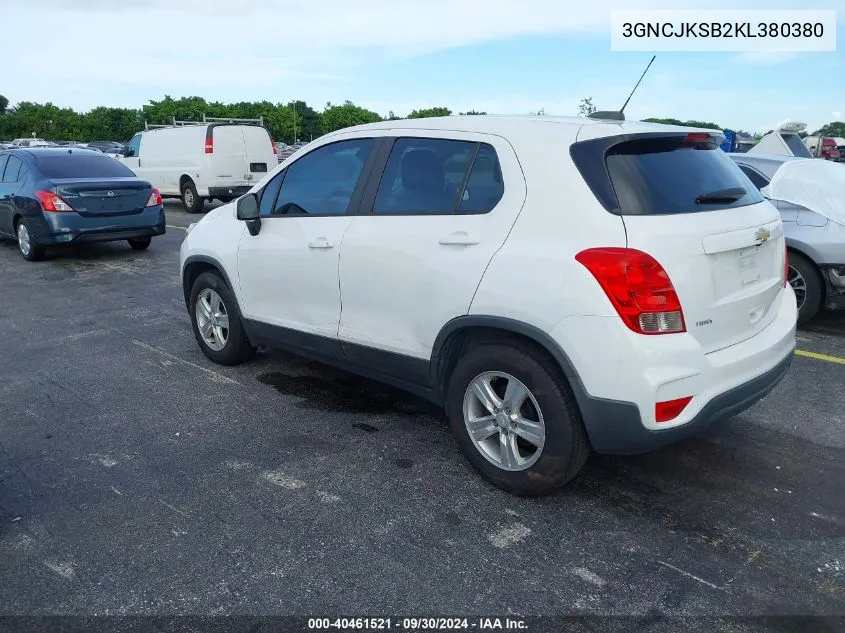 2019 Chevrolet Trax Ls VIN: 3GNCJKSB2KL380380 Lot: 40461521