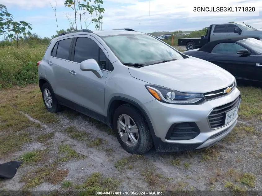 2019 Chevrolet Trax 1Lt VIN: 3GNCJLSB3KL171820 Lot: 40477481