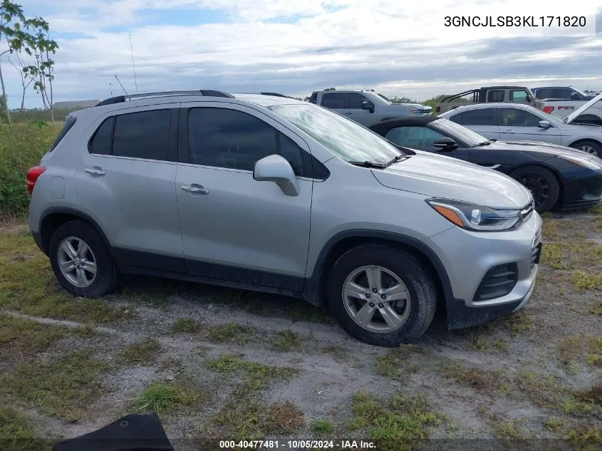 2019 Chevrolet Trax 1Lt VIN: 3GNCJLSB3KL171820 Lot: 40477481