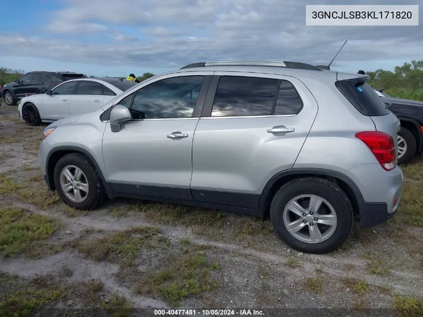 2019 Chevrolet Trax 1Lt VIN: 3GNCJLSB3KL171820 Lot: 40477481