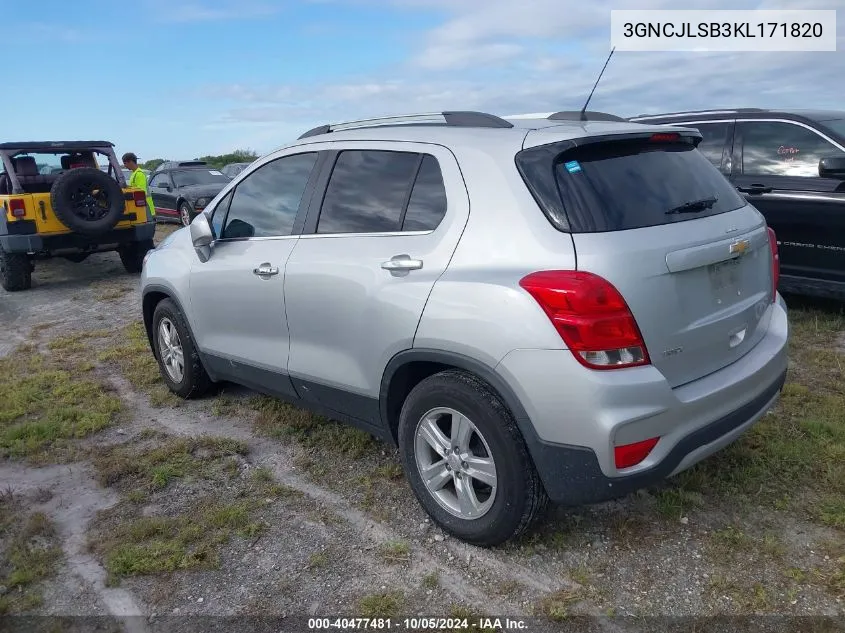 2019 Chevrolet Trax 1Lt VIN: 3GNCJLSB3KL171820 Lot: 40477481