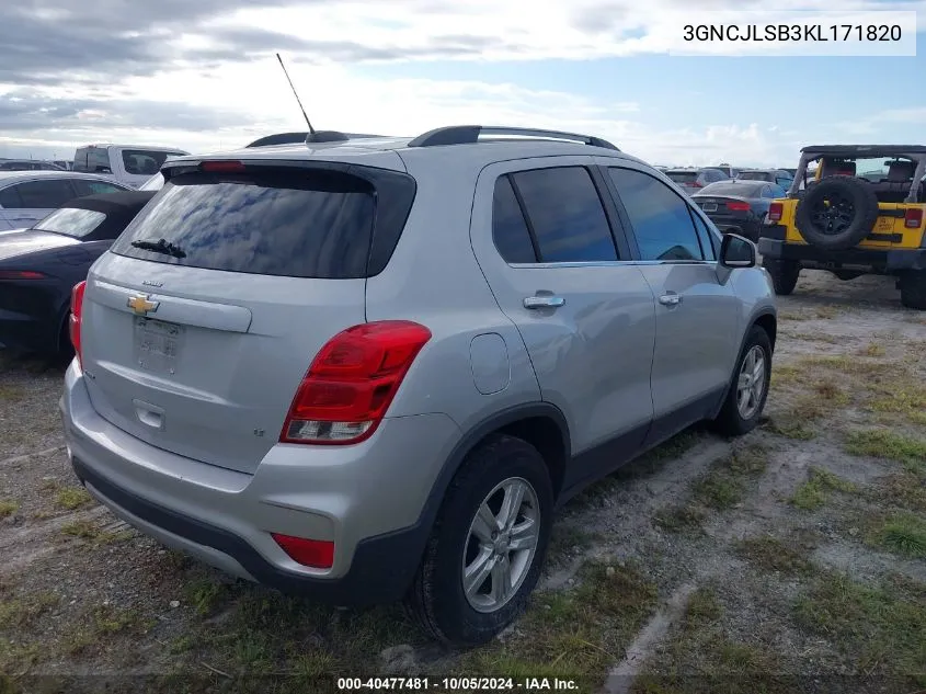 2019 Chevrolet Trax 1Lt VIN: 3GNCJLSB3KL171820 Lot: 40477481