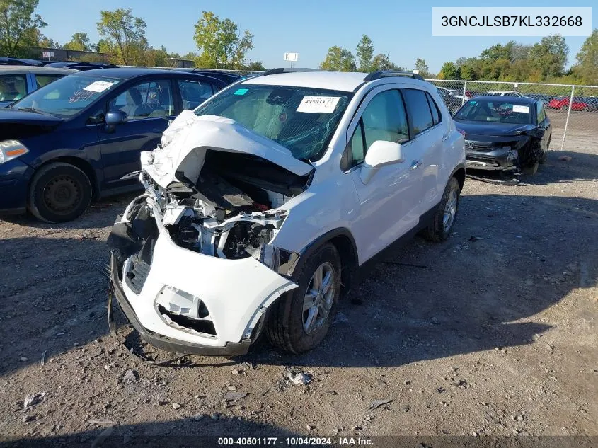 2019 Chevrolet Trax Lt VIN: 3GNCJLSB7KL332668 Lot: 40501177