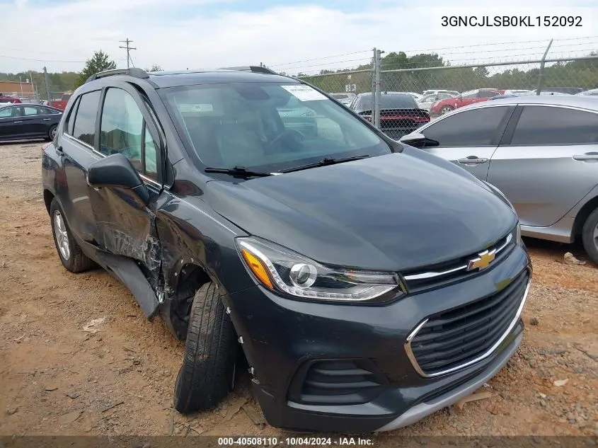 2019 Chevrolet Trax Lt VIN: 3GNCJLSB0KL152092 Lot: 40508110