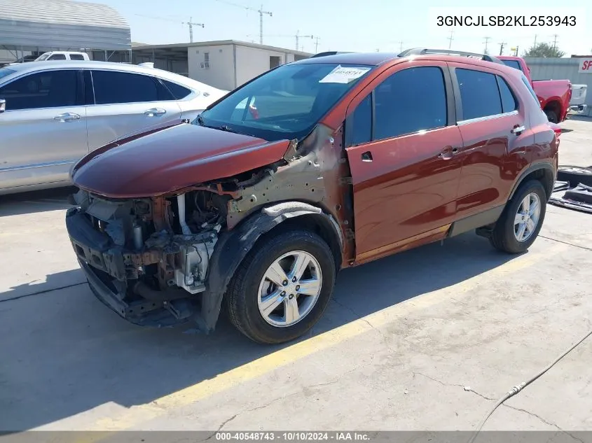 2019 Chevrolet Trax Lt VIN: 3GNCJLSB2KL253943 Lot: 40548743