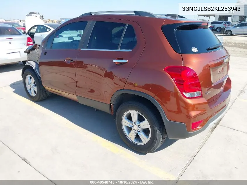 2019 Chevrolet Trax Lt VIN: 3GNCJLSB2KL253943 Lot: 40548743