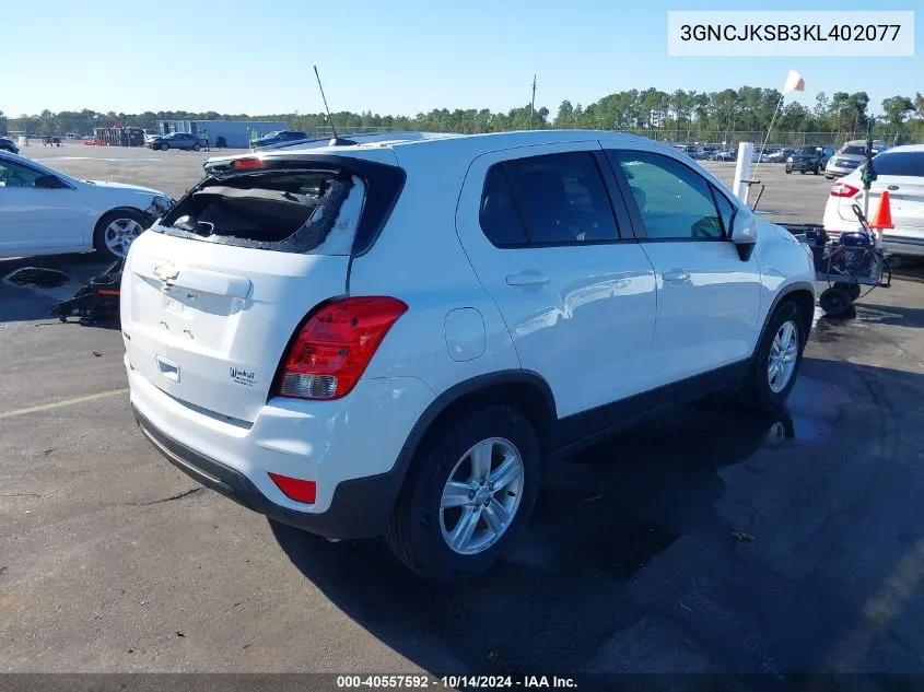 2019 Chevrolet Trax Ls VIN: 3GNCJKSB3KL402077 Lot: 40557592