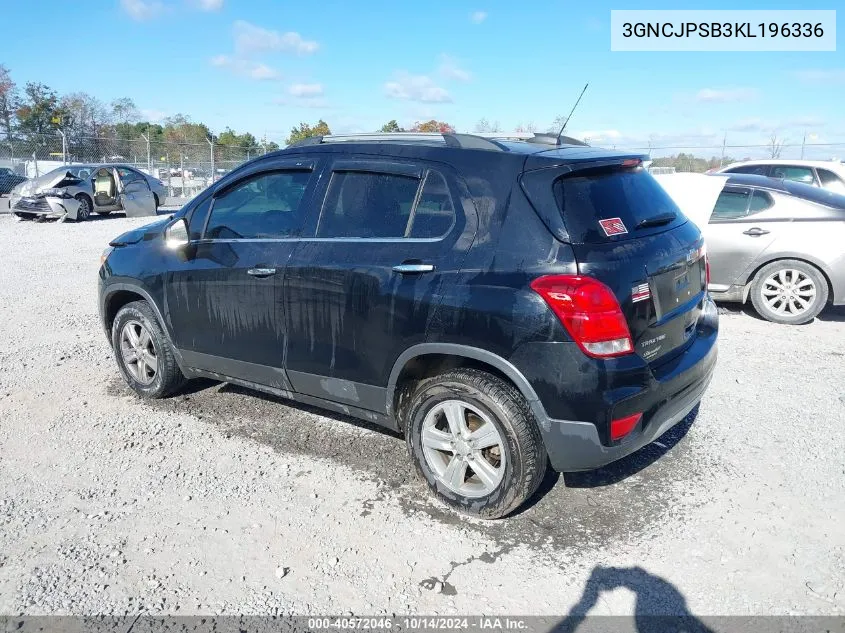 2019 Chevrolet Trax Lt VIN: 3GNCJPSB3KL196336 Lot: 40572046