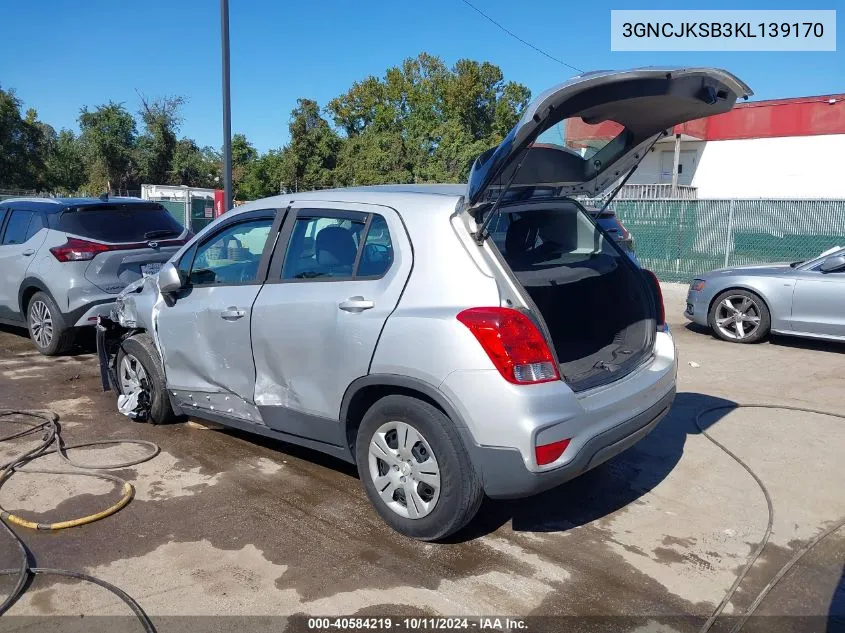 2019 Chevrolet Trax Ls VIN: 3GNCJKSB3KL139170 Lot: 40584219