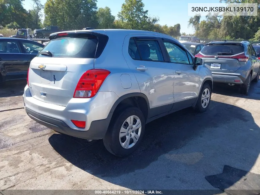 2019 Chevrolet Trax Ls VIN: 3GNCJKSB3KL139170 Lot: 40584219