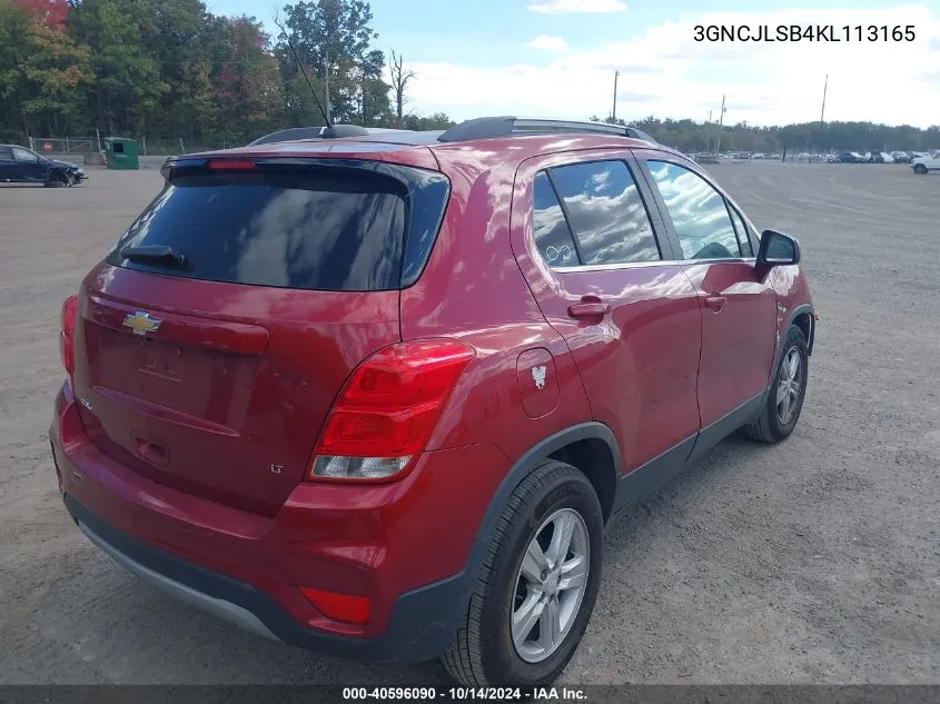 2019 Chevrolet Trax Lt VIN: 3GNCJLSB4KL113165 Lot: 40596090