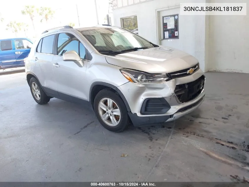 2019 Chevrolet Trax Lt VIN: 3GNCJLSB4KL181837 Lot: 40600763