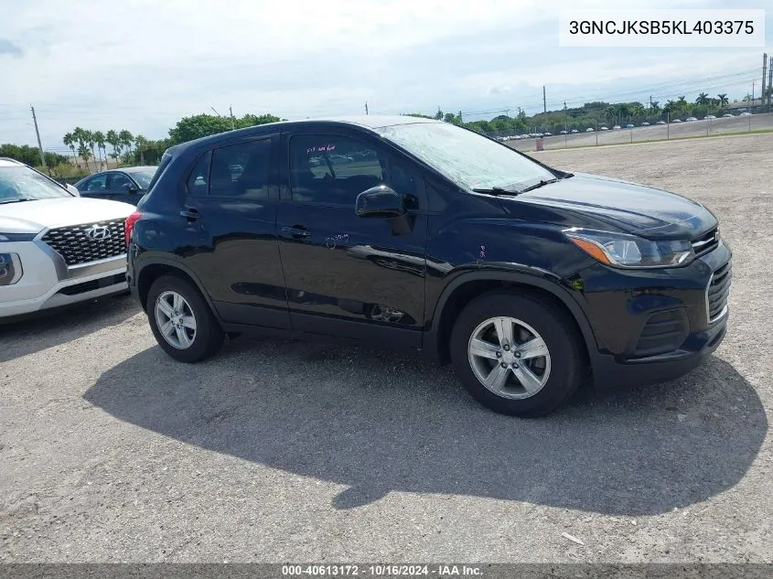 2019 Chevrolet Trax Ls VIN: 3GNCJKSB5KL403375 Lot: 40613172