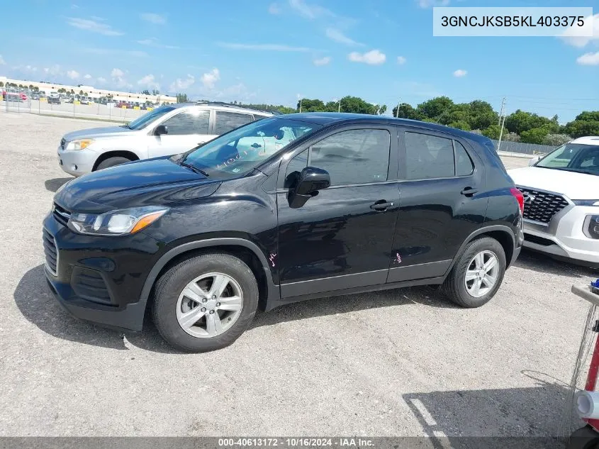 2019 Chevrolet Trax Ls VIN: 3GNCJKSB5KL403375 Lot: 40613172