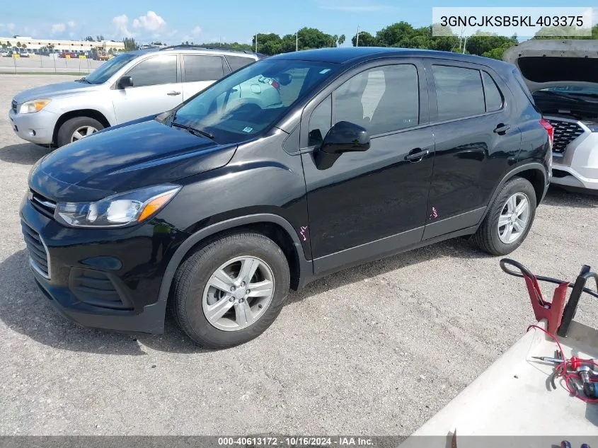 2019 Chevrolet Trax Ls VIN: 3GNCJKSB5KL403375 Lot: 40613172