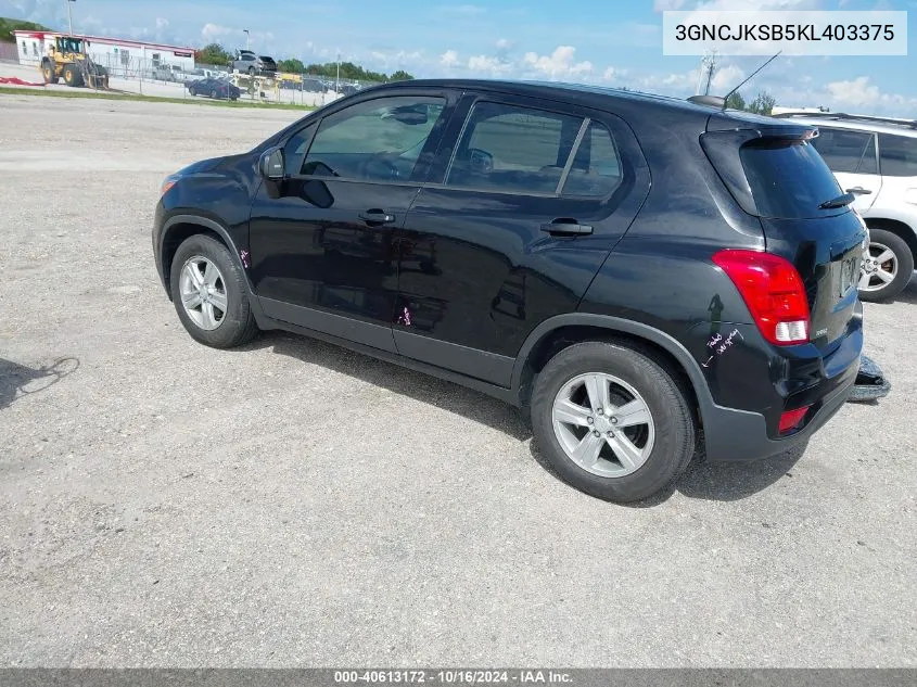 2019 Chevrolet Trax Ls VIN: 3GNCJKSB5KL403375 Lot: 40613172