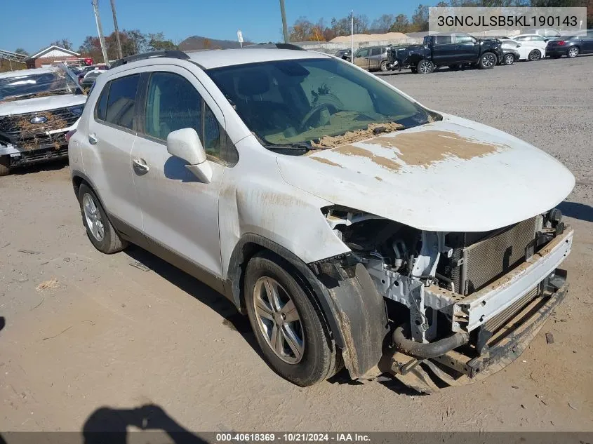 2019 Chevrolet Trax Lt VIN: 3GNCJLSB5KL190143 Lot: 40618369