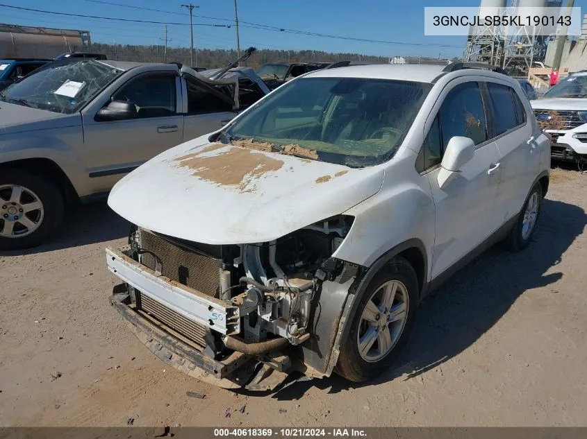 2019 Chevrolet Trax Lt VIN: 3GNCJLSB5KL190143 Lot: 40618369