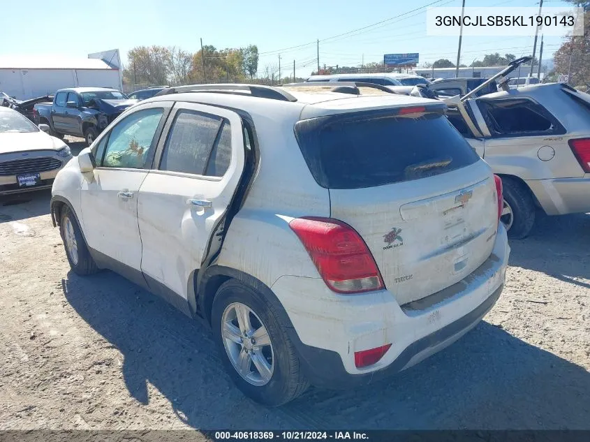 2019 Chevrolet Trax Lt VIN: 3GNCJLSB5KL190143 Lot: 40618369