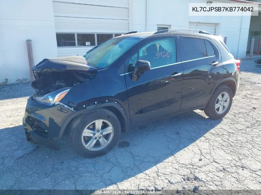 2019 Chevrolet Trax Lt VIN: KL7CJPSB7KB774042 Lot: 40673926