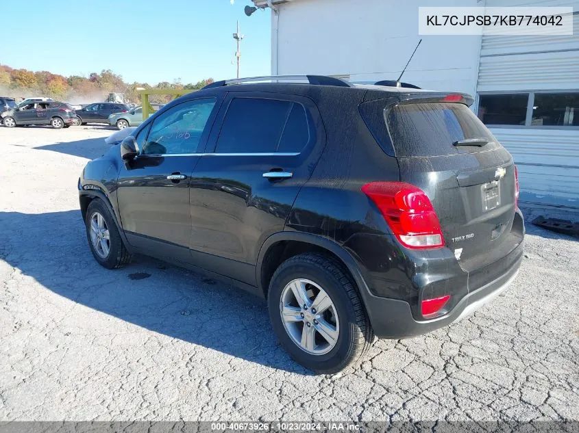 2019 Chevrolet Trax Lt VIN: KL7CJPSB7KB774042 Lot: 40673926