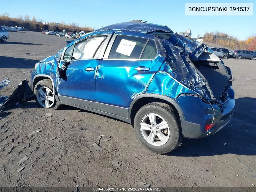 2019 Chevrolet Trax Lt VIN: 3GNCJPSB6KL394537 Lot: 40682951