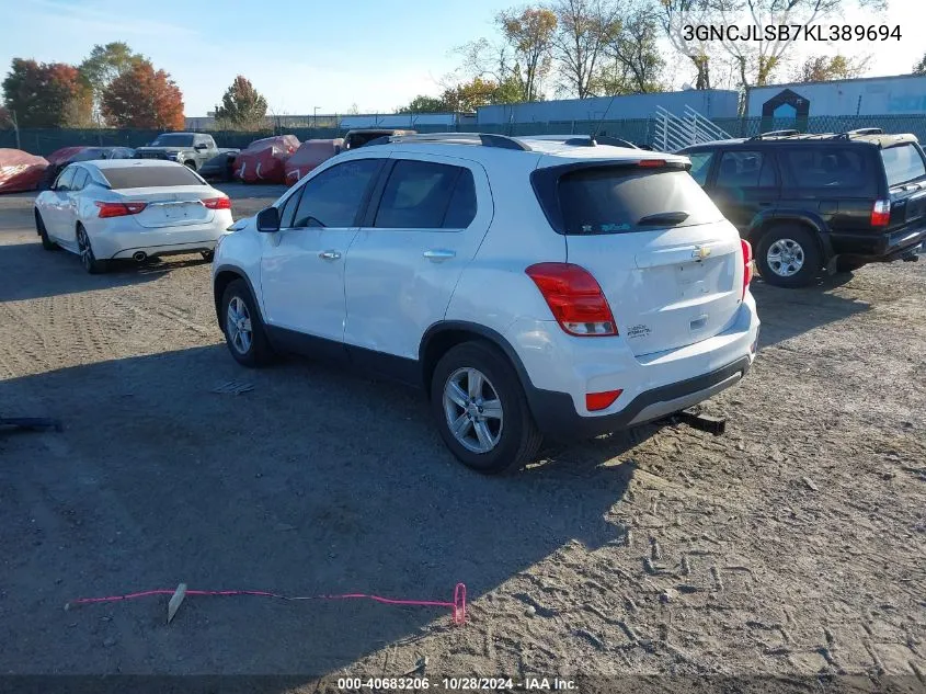 2019 Chevrolet Trax Lt VIN: 3GNCJLSB7KL389694 Lot: 40683206