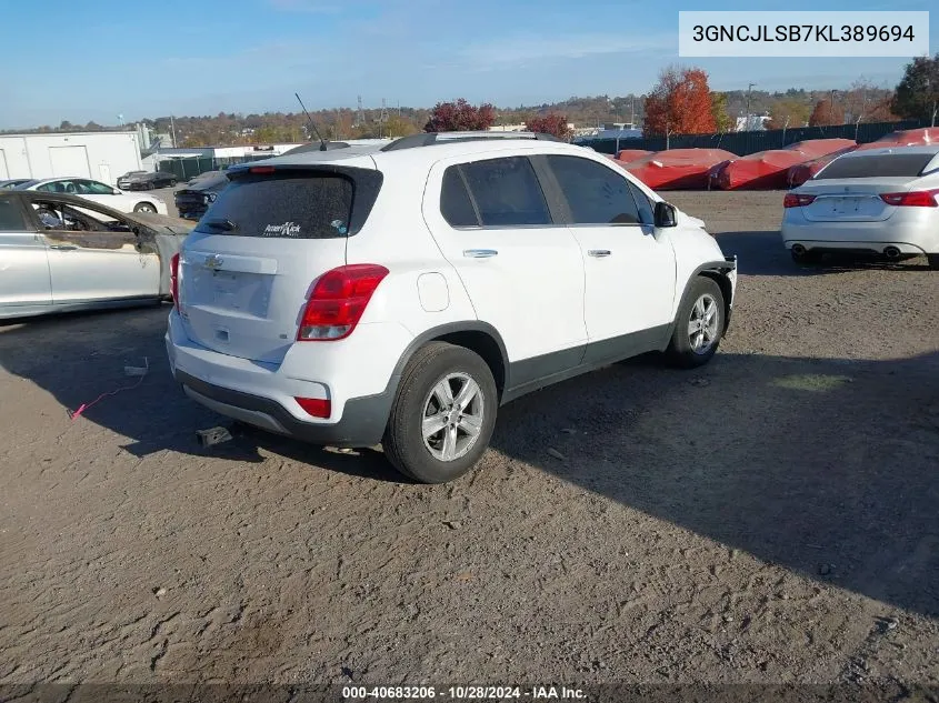 2019 Chevrolet Trax Lt VIN: 3GNCJLSB7KL389694 Lot: 40683206