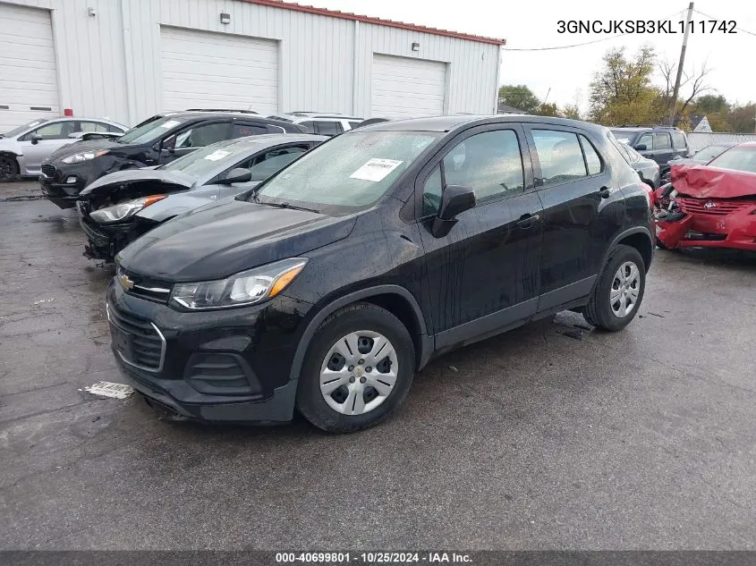 2019 Chevrolet Trax Ls VIN: 3GNCJKSB3KL111742 Lot: 40699801