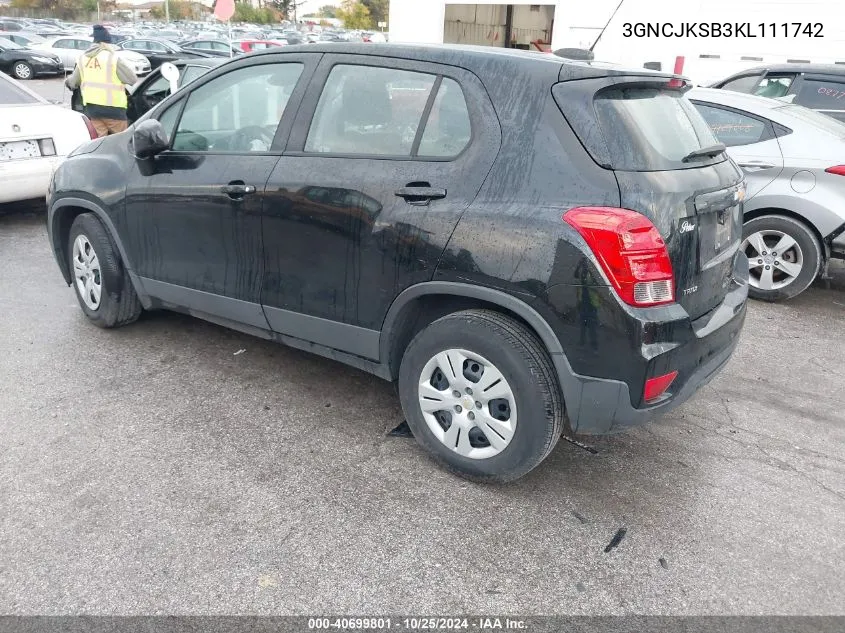 3GNCJKSB3KL111742 2019 Chevrolet Trax Ls