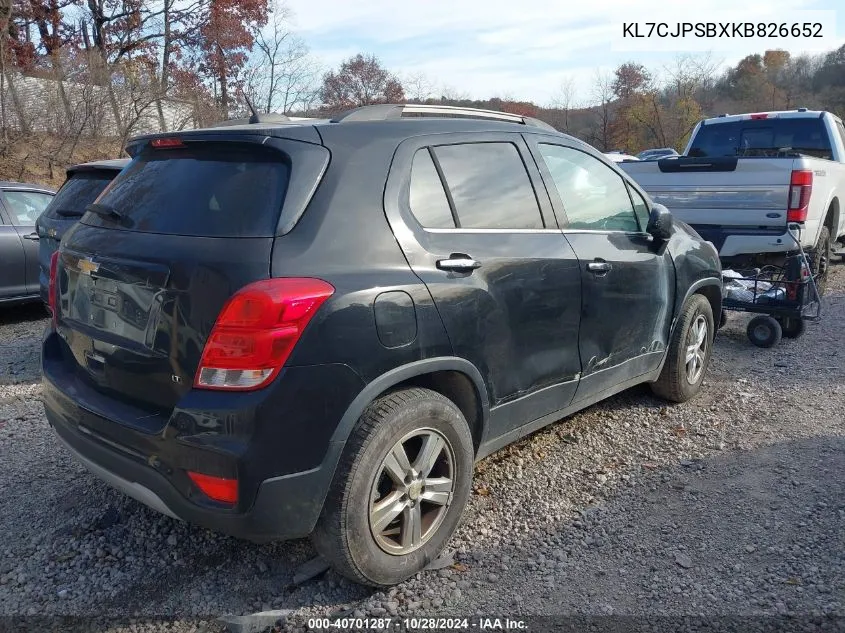 2019 Chevrolet Trax Lt VIN: KL7CJPSBXKB826652 Lot: 40701287